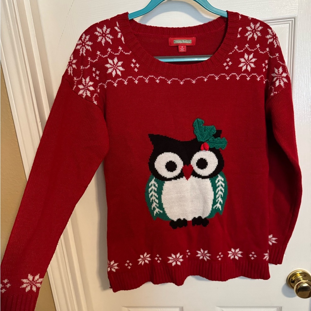 Holiday Traditions Festive Red Christmas Owl Sweater